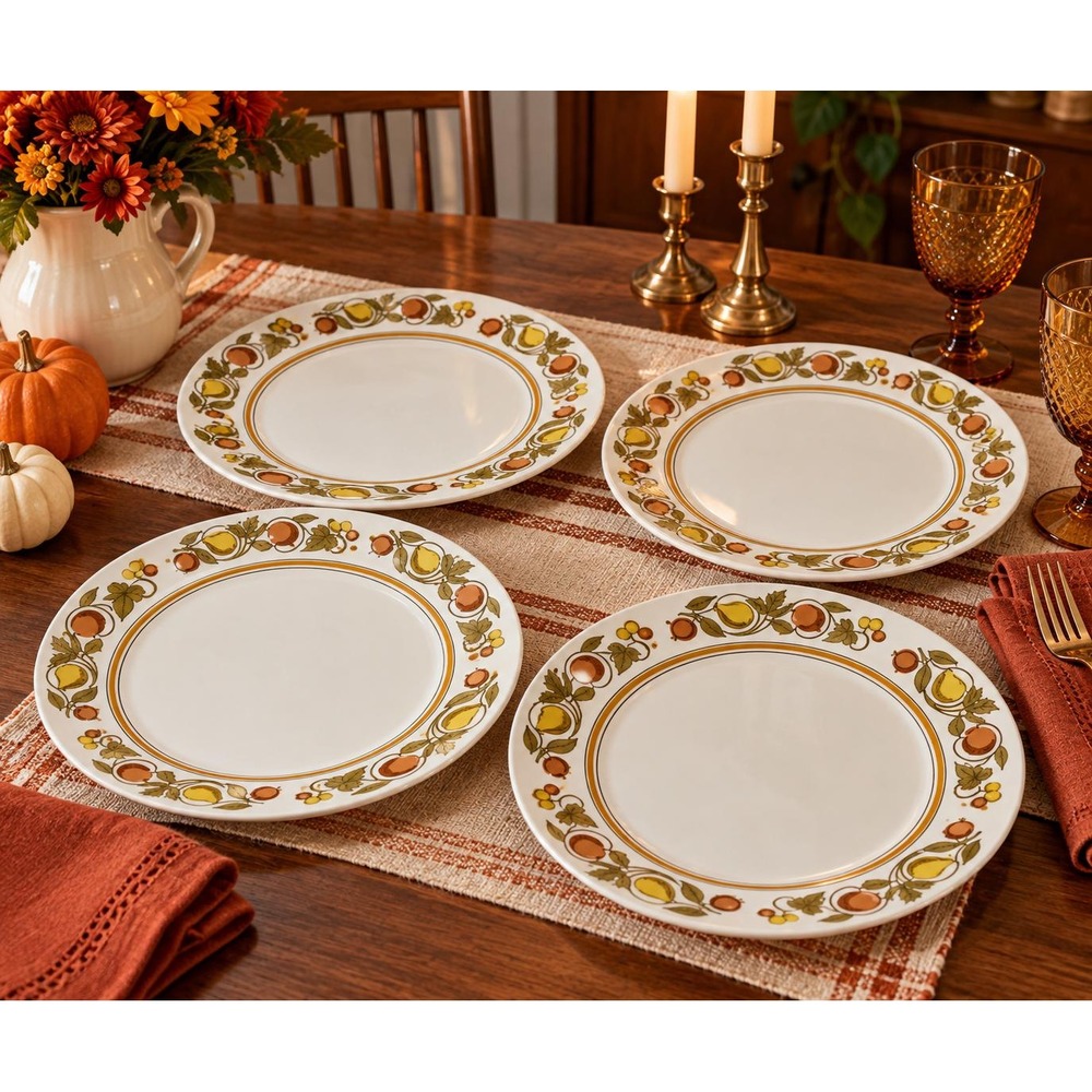 Vintage Franciscan Pickwick Dinner Plates Set of 4 1970s Fruit Pattern Japan